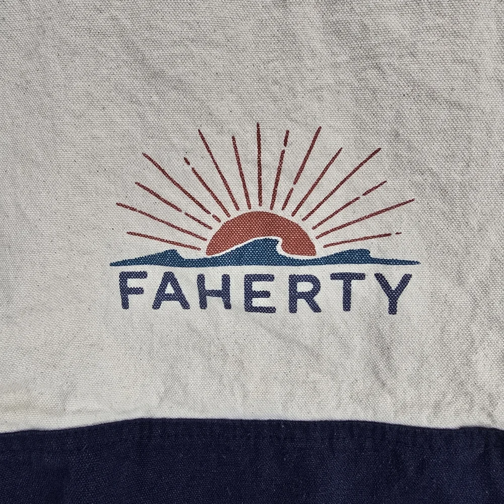Faherty Brand Cotton Canvas Tote Bag Signature Logo‎ 15×14.5 Navy Cream